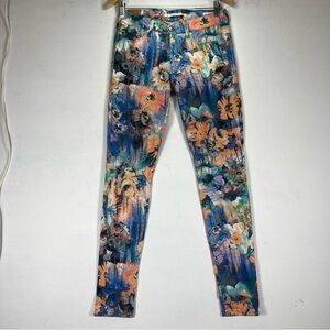DYLAN GEORGE WOMENS PANTS RUNWAY MID-RISE SKYNNY WATERCOLOR FLORAL Size 26 USA